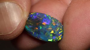 An epic black opal from the 8 Mile in Lightning Ridge. It has exceptionally beautiful play of color dancing through the myriad of patterns, let’s call them out. * Flagstone Pattern * Chaff Pattern * Pinfire Pattern * Floral Pattern * Broadflash Pattern 8.86ct gem black opal 18.5x11x6mm https://blackopaldirect.com/product/opal/black-opal/8-86-ct-gem-black-opal-18-5x11x6mm/ | Black Opal Direct