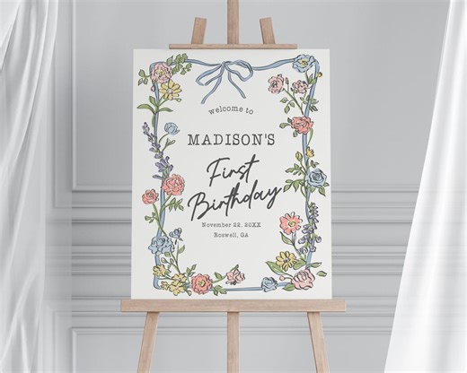 Spring Garden Party Birthday Welcome Sign, Pastel Floral Wildflower Party Decor, French Garden Foam Board Sign, Printed and Shipped, WP1057 - Etsy