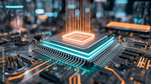 Next gen processor glowing microchip on circuit board with futuristic technology and vibrant light