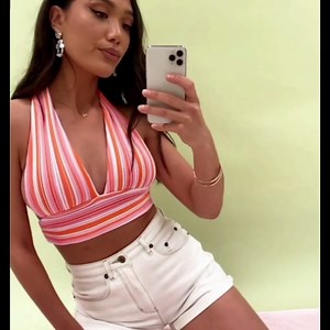 Watch Women's Deep V Neck Knit Halter Crop Cami Top on Amazon Live