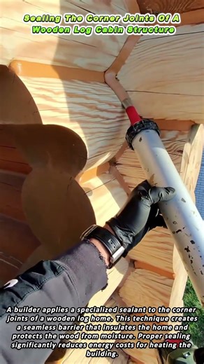 Sealing The Corner Joints Of A Wooden Log Cabin Structure