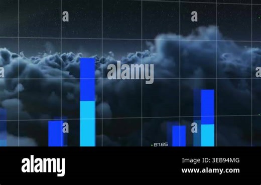 Animation of statistics, world map and data processing over clouds. Global business, finance and data processing concept digitally generated video Stock Video Footage - Alamy