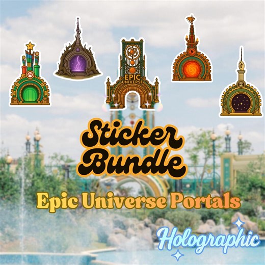 Epic Universe Portals Sticker Pack, Universal Epic Universe Decal Bundle, Holographic Sticker Pack, Universal Vinyl Stickers, 5 Worlds - Etsy