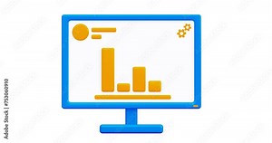3d icon animation. Computer icon with infographics on display. Financial manager computer monitor, doing business on the internet. 3D rendering, 4k animation in cartoon style.