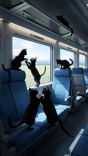 Cute Black Cats Traveling in a Train 🚆🐈‍⬛ | Smooth Cinematic Cat Animation FULL HD# sigma meow