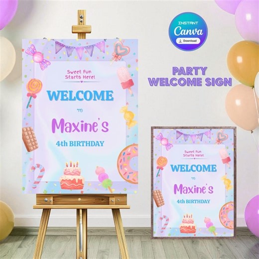 Candy Land Party Welcome Sign | Kids Birthday Candy Theme Decor | Sweet Treats Party Poster - Etsy