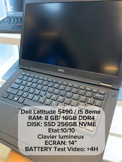 Dell Latitude 5490 / i5 8eme RAM: 8 GB/ 16GB DDR4 DISK: SSD 256GB NVME Etat:10/10 ECRAN: 14" BATTERY Test Video: 4H Prix 52000da🔥❤️‍🔥 | Siradj store