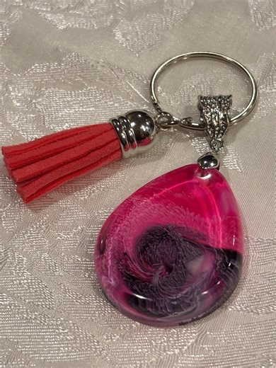 Handmade Pink & Purple Resin Keychain – Teardrop Tassel Keyring - Etsy