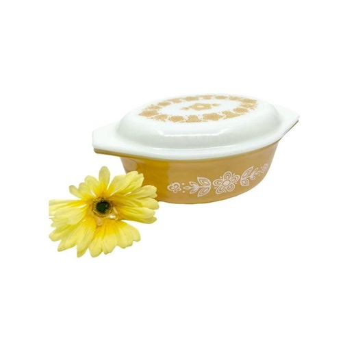 Vintage Pyrex Butterfly Gold Casserole Dish With Lid, 1.5 Quart