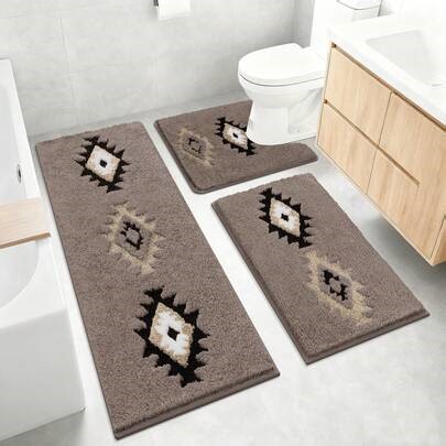 Pauwer 3 Piece Bathroom Rug Mat Set, Microfiber Shaggy Bath Mat Set, Non-Slip Ultra Soft Carpet Mats, Absorbent Bathroom Mat Set With U-Shaped Toilet Mat For Bathroom, Tub, Shower | SHEIN