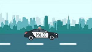 Download Police car on the road with cityscape background for free