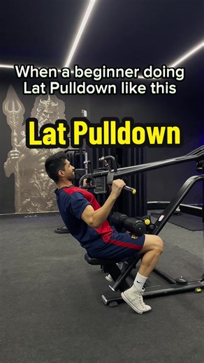 How to do Lat Pulldown Machine Latissimus dorsi, biceps brachii ▶ MACHINE SETUP 1. Sit down and adjust the thigh pad so that it rests firmly on the upper legs. 2. Select the appropriate resis- tance on the weight stack. 3. Stand up and grip the bar wider than shoulder width with the palms facing forward. 4. While gripping the bar firmly, sit down and move the thighs under the pads. 5. Lean back slightly from the hips. Avoid bending the lower back forward or backward. ▶ ACTION 6. Pull the bar dow
