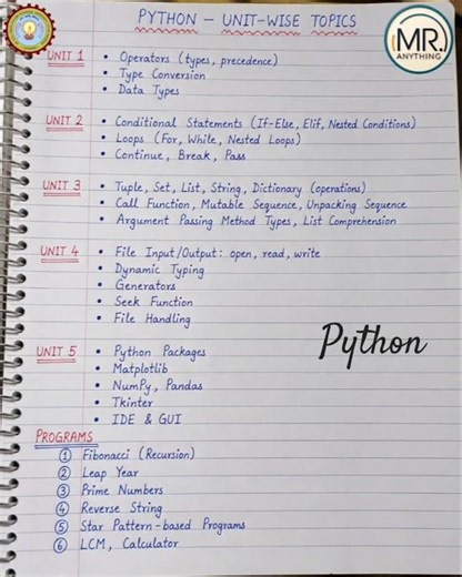 Python Programming | Important Topics and Program in 15 Seconds 📝 #BTech #aktu #python #programming