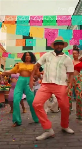 Salsa Line Dance Explosion in a Colorful Street Festiva