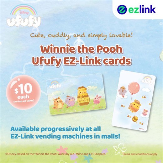 100 reactions · 23 shares | The cutest cards just dropped!  Winnie the Pooh Ufufy EZ-Link cards are here in 2 adorable designs! Get yours for $10 each (no top-up value), available progressively at EZ-Link vending machines in malls. For the full list of our EZ-Link vending machine locations, visit this link! https://bit.ly/EZLinkvendingmachine Terms and conditions apply. #EZLink #SimplyGo #EZLinkbySimplyGo #WinniethePooh | EZ-Link | Facebook