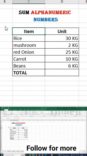 2.3K views · 20 reactions | Excel Formula & Tricks - How to sum Alphanumeric Numbers with Text | #shorts #excel_shorts #reels | Ovins Kawre | Facebook