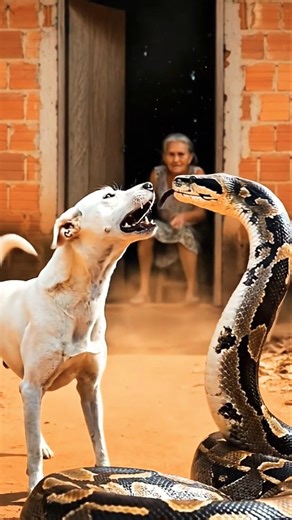 Brave Dog Faces Huge Python Near House | Elderly Woman Watches in Shock