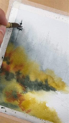 Morning mist lingers through here 💙 I’m falling more in love with these fall colors every day. I hope you are enjoying them too 😊 I’ll be dropping her in the shop in the morning! 7am Pacific time on 10/16 🤎🍁 Sablerae.etsy.com #watercolor #pnw #naturepainting | Sable Rae Art