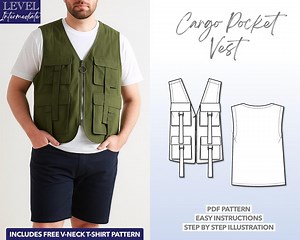 Men's Cargo Pocket Vest Sewing Pattern (PDF Pattern) - Etsy