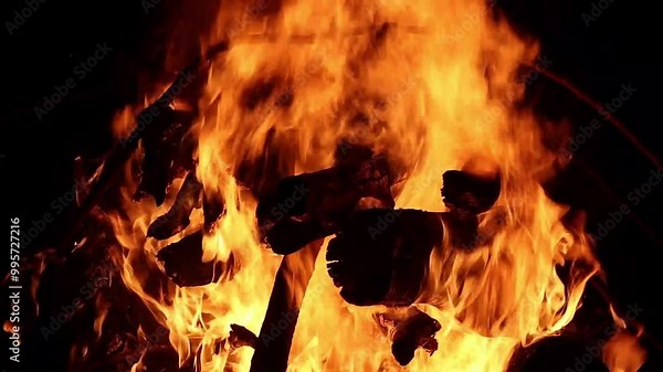 Burning flame of red-hot fire, strong vibrant colors of high temperatures