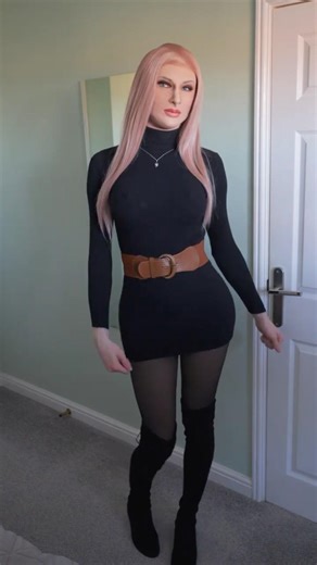 Turtleneck Dress | #femalemask #crossdresser #boots #blonde #egirl #ootd