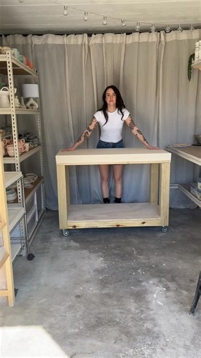 clay by gee on Instagram: "MAKE YOUR OWN WEDGING TABLE! This DIY wedging table is a must for any studio. Having a sturdy table at hip height makes wedging a lot more tolerable on the body, the wheels make it easy to manoeuvre around the studio and the shelf underneath holds all my clay in an accessible spot. Let me know if you want a more in depth tour of my home studio. #ceramics #pottery #etsy #smallbusiness #wedgingtable #wedgingclay #clay"