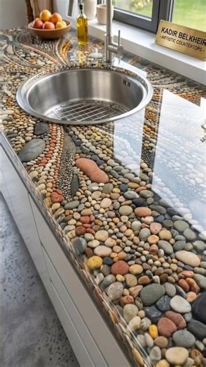 Amazing Epoxy Resin & River Stone Kitchen Countertop | Kadir Belkheir Workshop #EpoxyResin #shorts