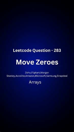 Govind Pothuraju | Day 19/200: Move Zeroes – LeetCode 283 Must-know array trick Given an array, move all zeroes to the end while keeping the relative order... | Instagram