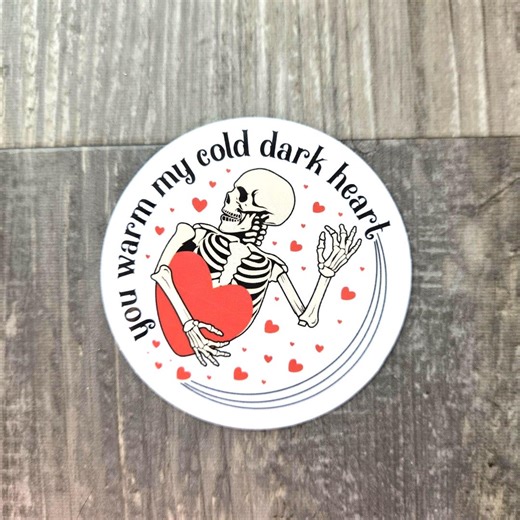 You Warm My Cold Dark Heart Sticker | Skeleton Holding Heart | Goth Romance Vinyl Decal | Black & Red | Glossy 2.5 Inch - Etsy