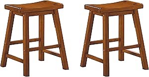 Lexicon Victoria Saddle Solid Wood Stool Set of 2 - Saddle Kitchen Stool Dining Height Stools for Dining, Armless Chair Seating, Perfect Casual - 17.5" Oak