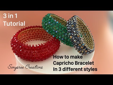 How to make Beaded Capricho Bracelet in 3 different widths. #sonysreecreations