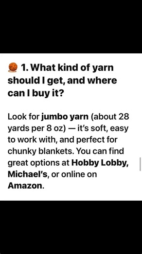 🧶 FAQ #1: What kind of yarn should I get, and where can I buy it? If you’re just getting started with chunky knitting, go for jumbo yarn, about 27-28 yards per 8 oz is the sweet spot. It’s soft, easy to work with, and gives that cozy, full look we all love! 💕 You can find great options at Hobby Lobby, Michael’s, or online on Amazon. ✨ Pro tip: Feel the yarn if you can before buying — the softer and smoother it is, the better your blanket will turn out! #ChunkyKnitting #ChunkyKnitBlanket #Chunk
