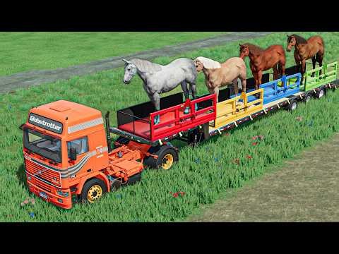 TRANSPORT OF COLORS - BEST HORSES ON LOW LOADER & CAT BACKHOE - FS22
