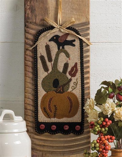 Wool Applique BUTTERMILK BASIN Autumn Simple Stack 12x12 Inches Orange Pumpkin Gourd Fall Halloween Black Crow Gourds Primitive Prim Country - Etsy