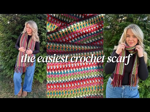 QUICK & EASY crochet scarf tutorial 🌈 Moss Stitch Blanket Scarf - step by step *Beginner Friendly*