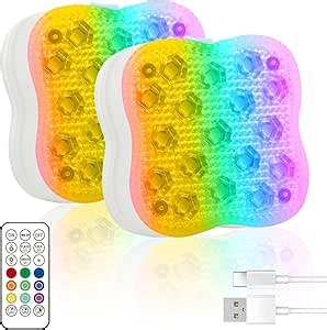 Rechargeable Submersible Pool Lights with Remote, Waterproof Underwater Charging Battery Operated Controlled 16 Color Changing LED with Magnet Floating Lights for Above Ground Pool Bath Party, 2 Pack