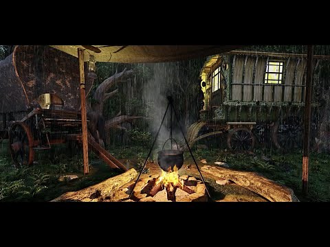 Medieval Camp Ambience | Rain Sounds 8 Hours | Crackling Fire Sounds