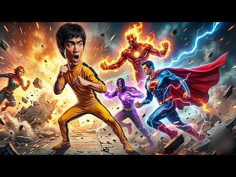 1970s Bruce Lee Style vs Superheroes | AI Cinematic Fight
