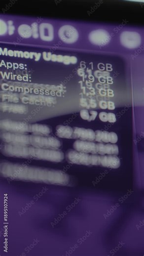 Current memory usage on a computer, specific categories and their corresponding memory allocations