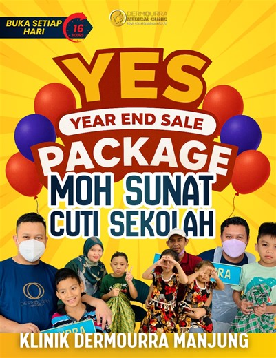 🚨 𝐂𝐔𝐓𝐈 𝐒𝐄𝐊𝐎𝐋𝐀𝐇 𝐃𝐀𝐓𝐀𝐍𝐆 𝐋𝐀𝐆𝐈! 𝐒𝐋𝐎𝐓 𝐒𝐔𝐍𝐀𝐓 𝐂𝐄𝐏𝐀𝐓 𝐏𝐄𝐍𝐔𝐇! 𝐁𝐎𝐎𝐊 𝐒𝐄𝐊𝐀𝐑𝐀𝐍𝐆 𝐒𝐄𝐁𝐄𝐋𝐔𝐌 𝐇𝐀𝐁𝐈𝐒!! 🚨 Musim cuti sekolah dah bermula — ini lah masa terbaik untuk sunat anak tanpa gangguan sekolah. Klinik Dermourra Manjung menawarkan 𝐏𝐚𝐤𝐞𝐣 𝐒𝐮𝐧𝐚𝐭 𝐂𝐮𝐭𝐢 𝐒𝐞𝐤𝐨𝐥𝐚𝐡 (𝐊𝐀𝐄𝐃𝐀𝐇 𝐋𝐀𝐒𝐄𝐑) yang cepat, kurang sakit, dan healing lebih pantas! Anak lebih selesa, ibu bapa lebih tenang. Doktor berpengalaman, servis mesra kanak-kanak dan su