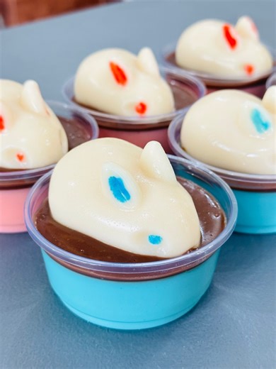 74K views · 708 reactions | Bunny Jelly Pudding with Chocolate Sauce | Dessert By Kaye'J Channel | Facebook