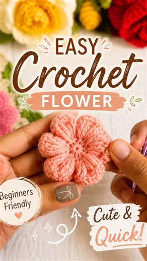 Beginners Will Love This Crochet Flower Tutorial ✨ The Cutest Crochet Flower Ever 🧶💖