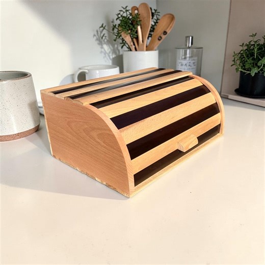 Wooden Bread Box Beech Wood Roll Top Bread Bin Large Kitchen Countertop Bread Storage Farmhouse Style - Etsy