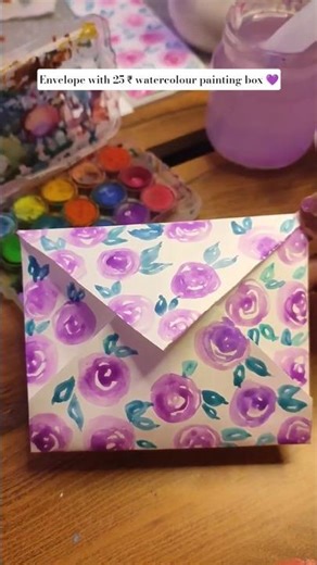 envelope painting 💜🤍#diy #shorts #envelopemaking #art #artandcraft #artscraft #watercolor #painting