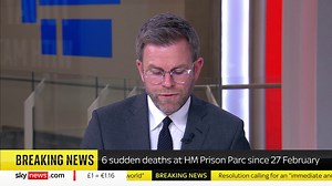 BREAKING: There have been six sudden deaths at HM Prison Parc since 27 February https://trib.al/Rx0iR33 📺 Sky 501, Virgin 602, Freeview 233 and YouTube | Sky News