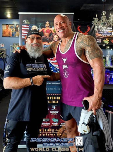 You never know who you'll see at Designer Bodies 'World Class Gym!' #therock #dwaynejohnson #designerbodiesworldclassgym #dwainkindelberger | Designer Bodies 'World Class Gym'