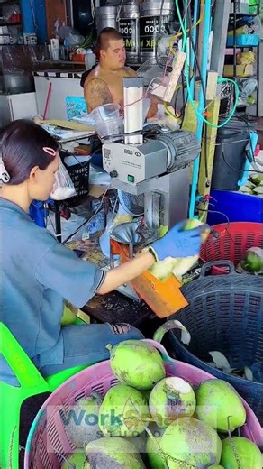 Coconut Processing by Machine Operator : Peeling and Shaping Process #shorts