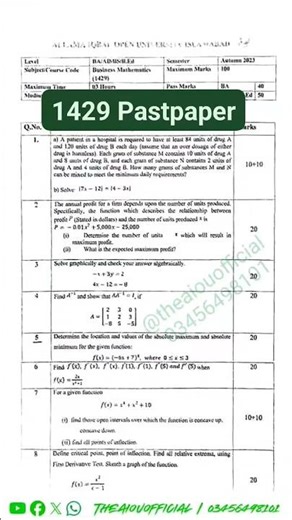 1429 Business Mathematics past paper #1429#1429pastpaper