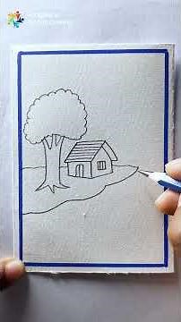 Drawing of Trees and Houses on Top of a Mountain | Easy Drawing tutorial
