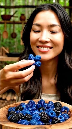 Woman eating blue forest fruits #viral #shorts #mukbang
